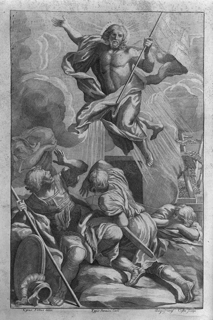 resurrezione di Cristo (stampa tagliata, elemento d'insieme) di Costa Agostino, Ferri Ciro (sec. XVII)