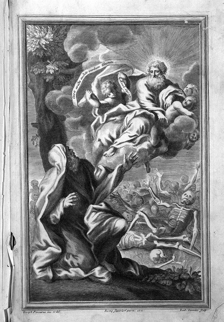 Ezechiele ha la visione della valle delle ossa inaridite (stampa, elemento d'insieme) di Gomier Louis, Passeri Giuseppe (sec. XVIII)