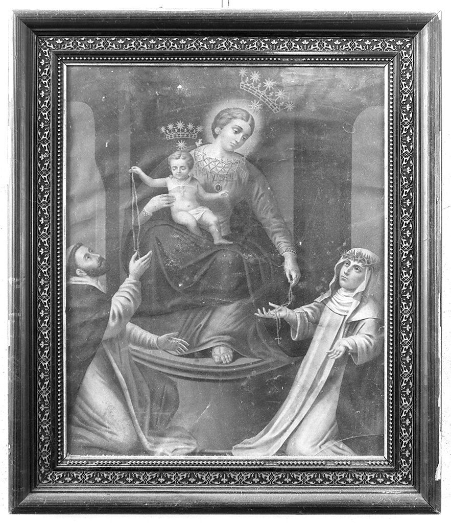 Madonna del Rosario con San Domenico e Santa Caterina da Siena (stampa) - ambito italiano (secc. XIX/ XX)