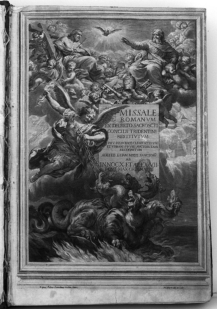 San Michele Arcangelo combatte il drago (stampa, elemento d'insieme) di Spierre Francoise, Berrettini Pietro detto Pietro da Cortona (sec. XVII)