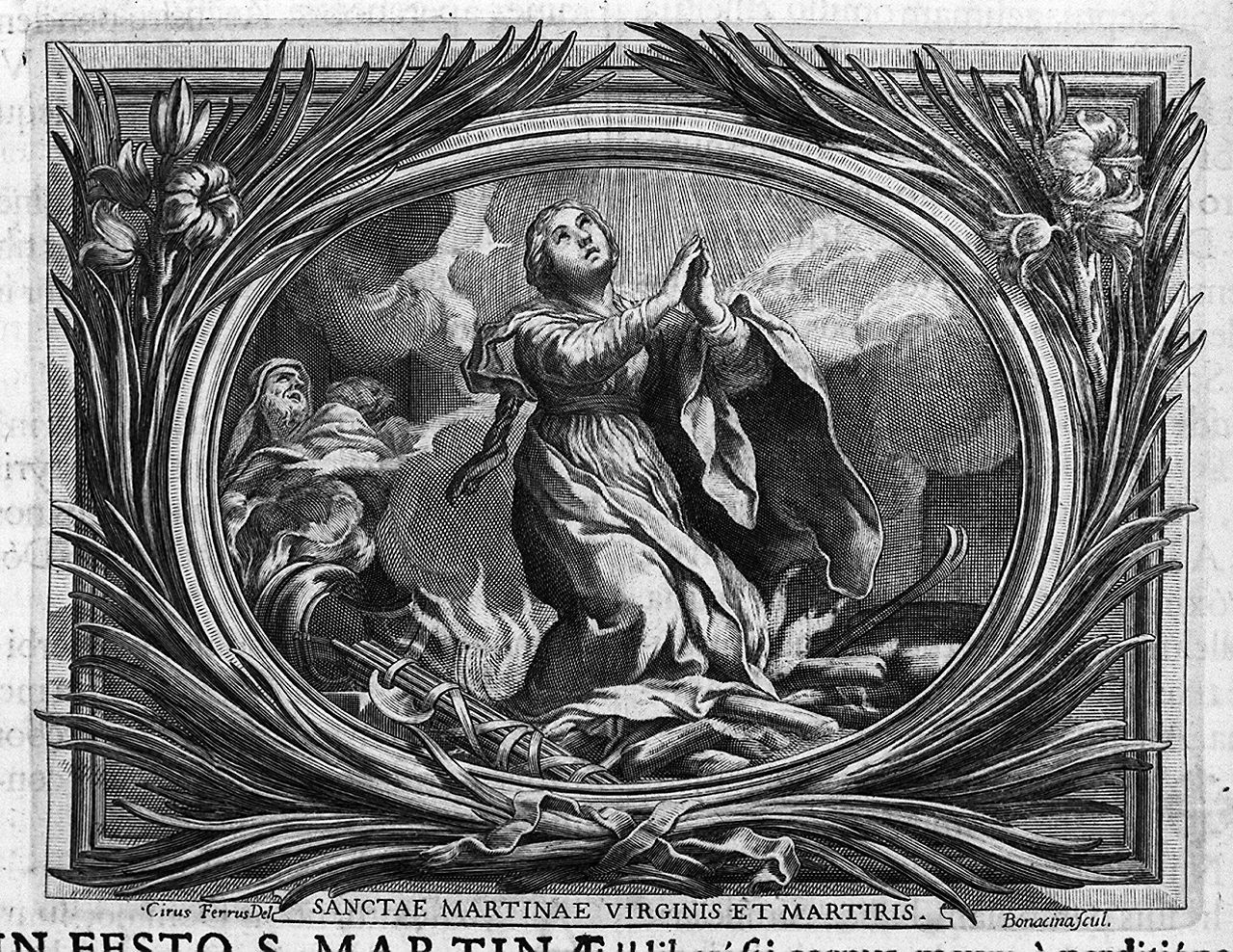 Santa Martina (stampa, elemento d'insieme) di Bonacina Giovanni Battista, Ferri Ciro (sec. XVII)