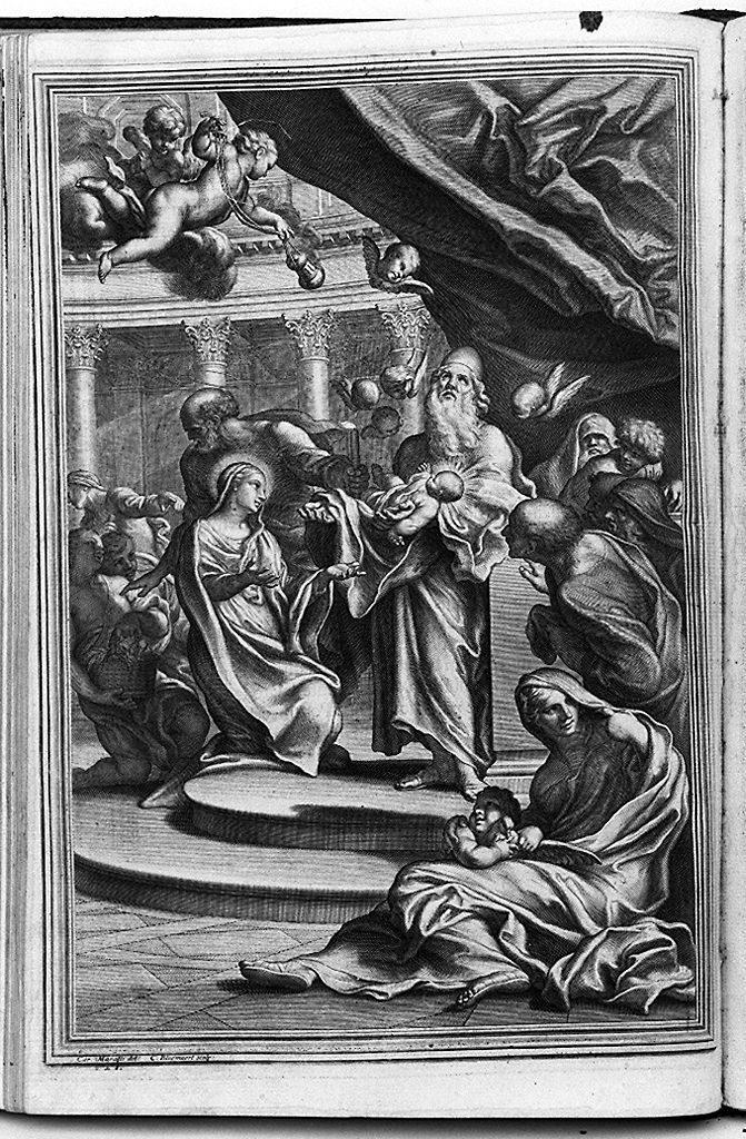 presentazione di Gesù al tempio (stampa, elemento d'insieme) di Bloemaert Cornelis il Giovane, Maratta Carlo (sec. XVII)