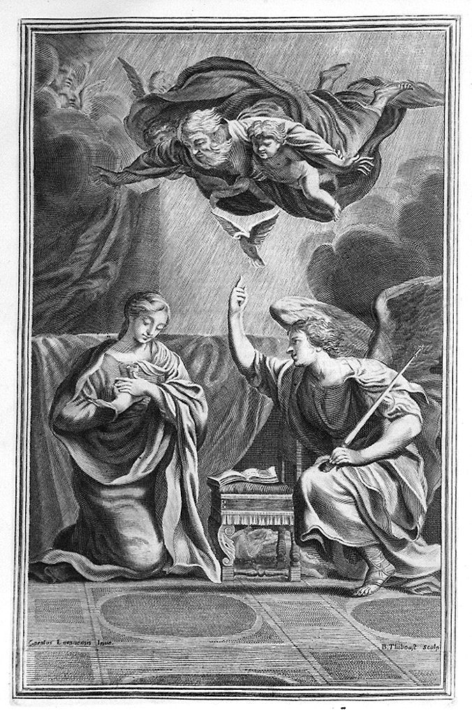 Annunciazione/ Trinità (stampa, elemento d'insieme) di Thiboust Benoit (sec. XVIII, sec. XVIII)