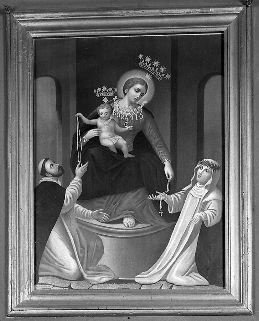 Madonna di Pompei, Madonna del rosario con San Domenico e Santa Caterina da Siena (stampa) - ambito italiano (sec. XIX)