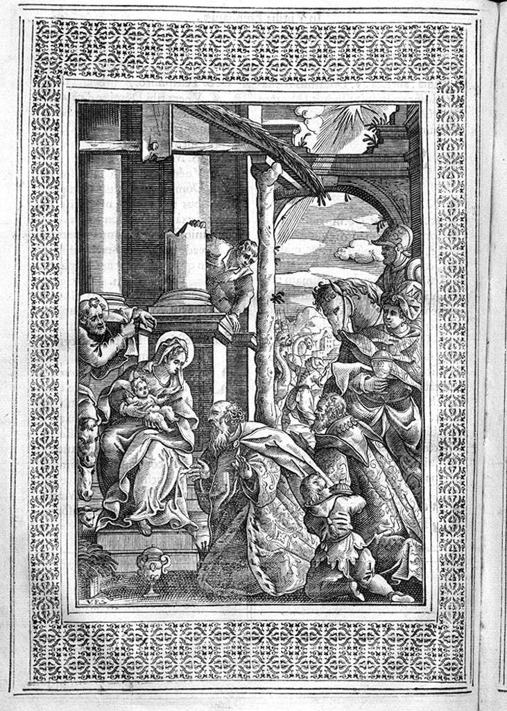adorazione dei Re Magi (stampa, elemento d'insieme) - ambito italiano (sec. XVII)