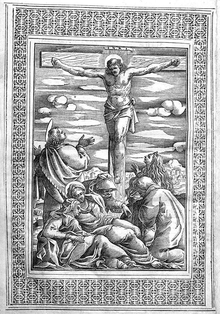 crocifissione di Cristo (stampa, elemento d'insieme) - ambito italiano (sec. XVII)