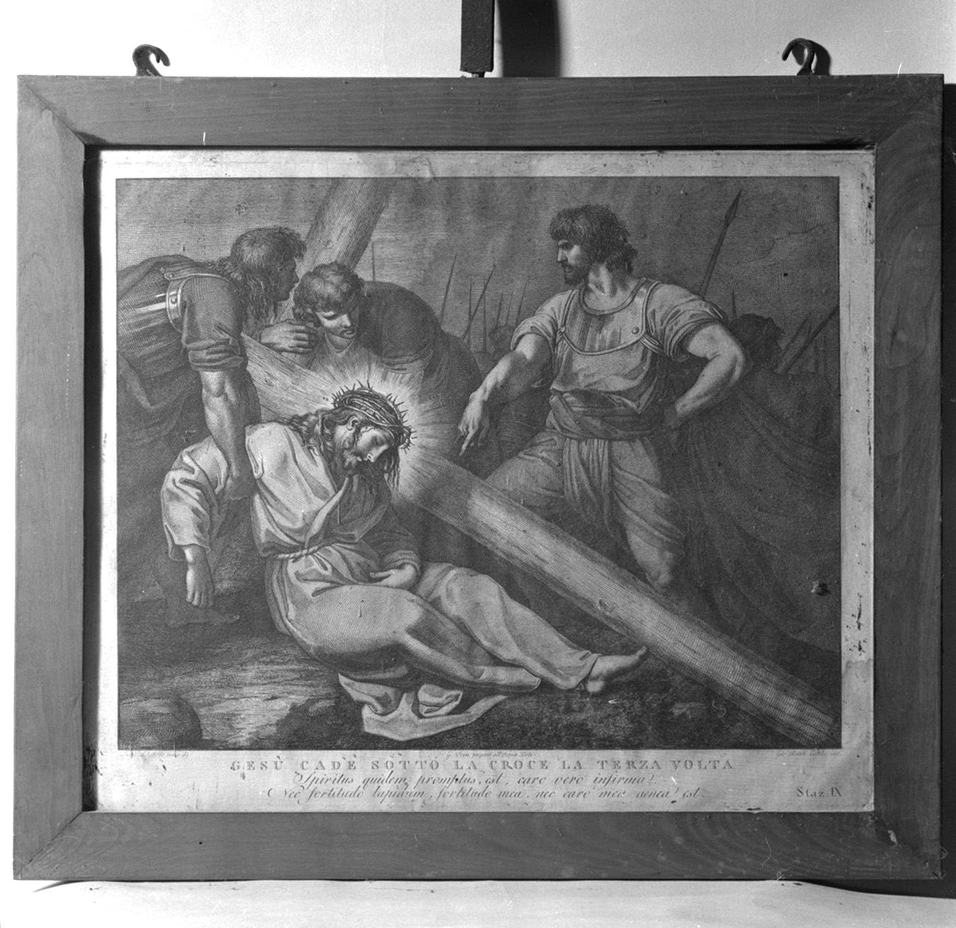 stazione IX: Gesù cade sotto la croce la terza volta (stampa, serie) di Pera Giuseppe, Sabatelli Luigi, Cecchini Giovanni Battista (sec. XIX)