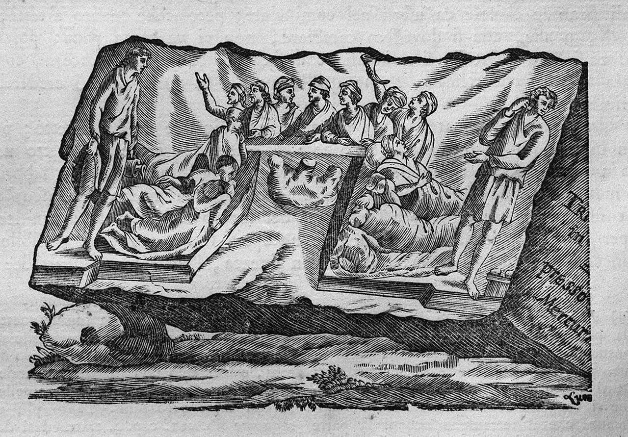 bassorilievo su pietra con figure (stampa, elemento d'insieme) di Lucchesini Ignazio (sec. XVIII)