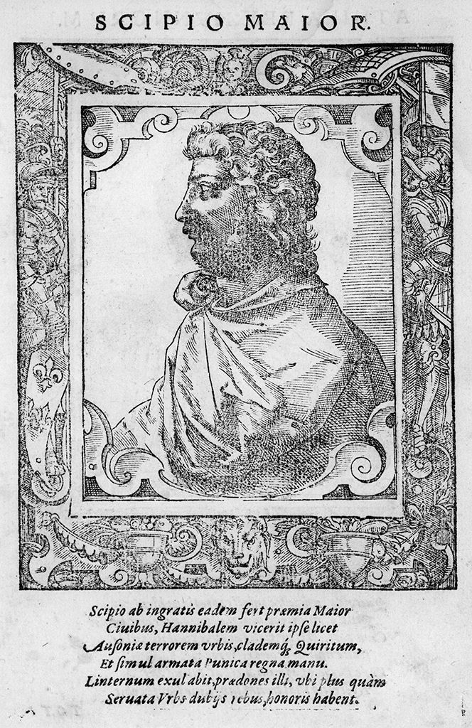 ritratto di profilo di Scipione l'Africano (stampa, stampa composita) di Stimmer Tobias (sec. XVI, sec. XVI)