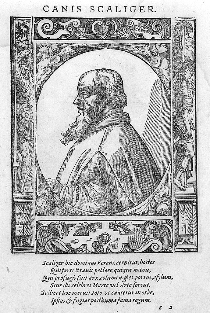 busto di profilo di Cangrande della Scala (stampa, stampa composita) di Stimmer Tobias (sec. XVI, sec. XVI)