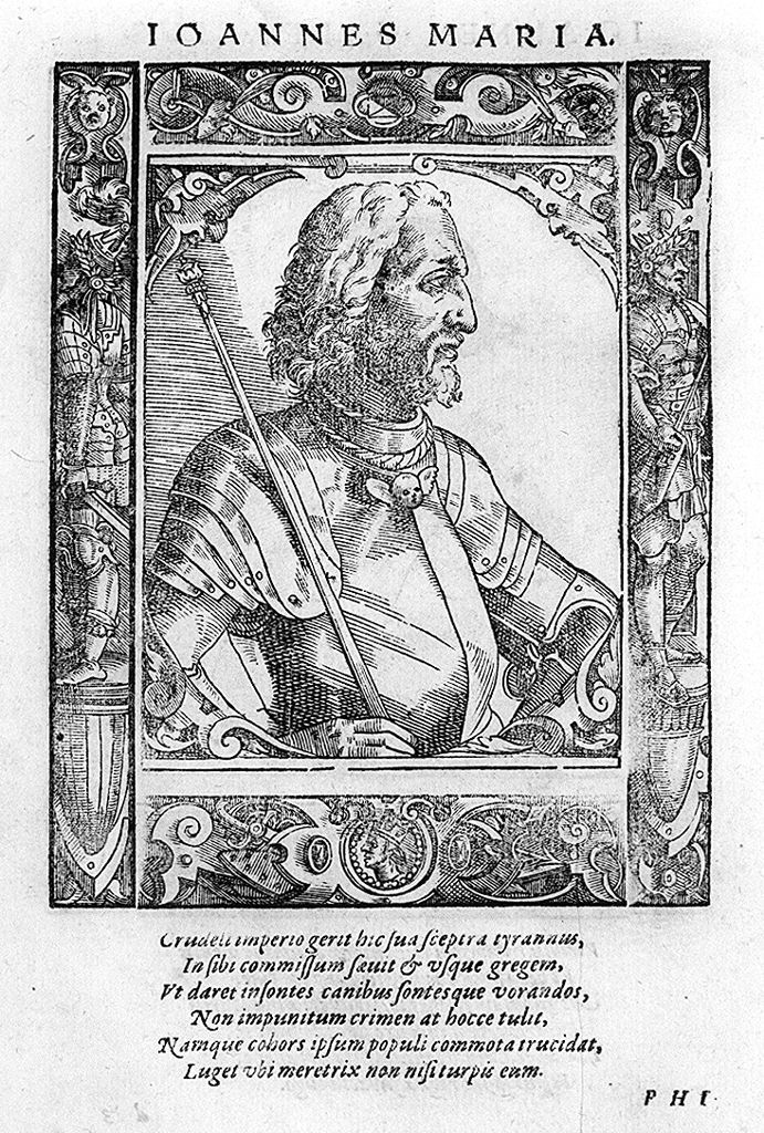 busto di profilo di Giovanni Maria Visconti (stampa, stampa composita) di Stimmer Tobias (sec. XVI, sec. XVI)