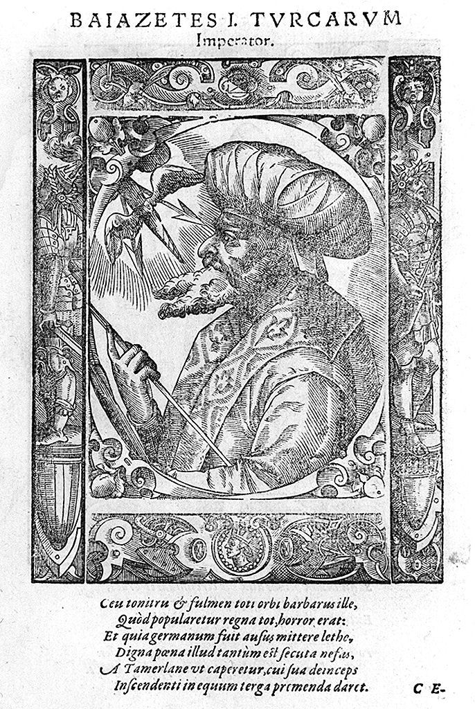 busto di profilo del sultano turco Bajazet I (stampa, stampa composita) di Stimmer Tobias (sec. XVI, sec. XVI)