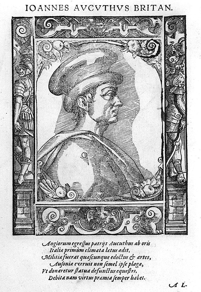 busto di profilo di Giovanni Acuto (stampa, stampa composita) di Stimmer Tobias (sec. XVI, sec. XVI)