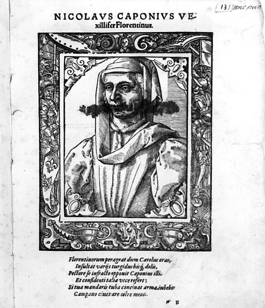 busto ritratto di Niccolo' Capponi (stampa, stampa composita) di Stimmer Tobias (sec. XVI, sec. XVI)
