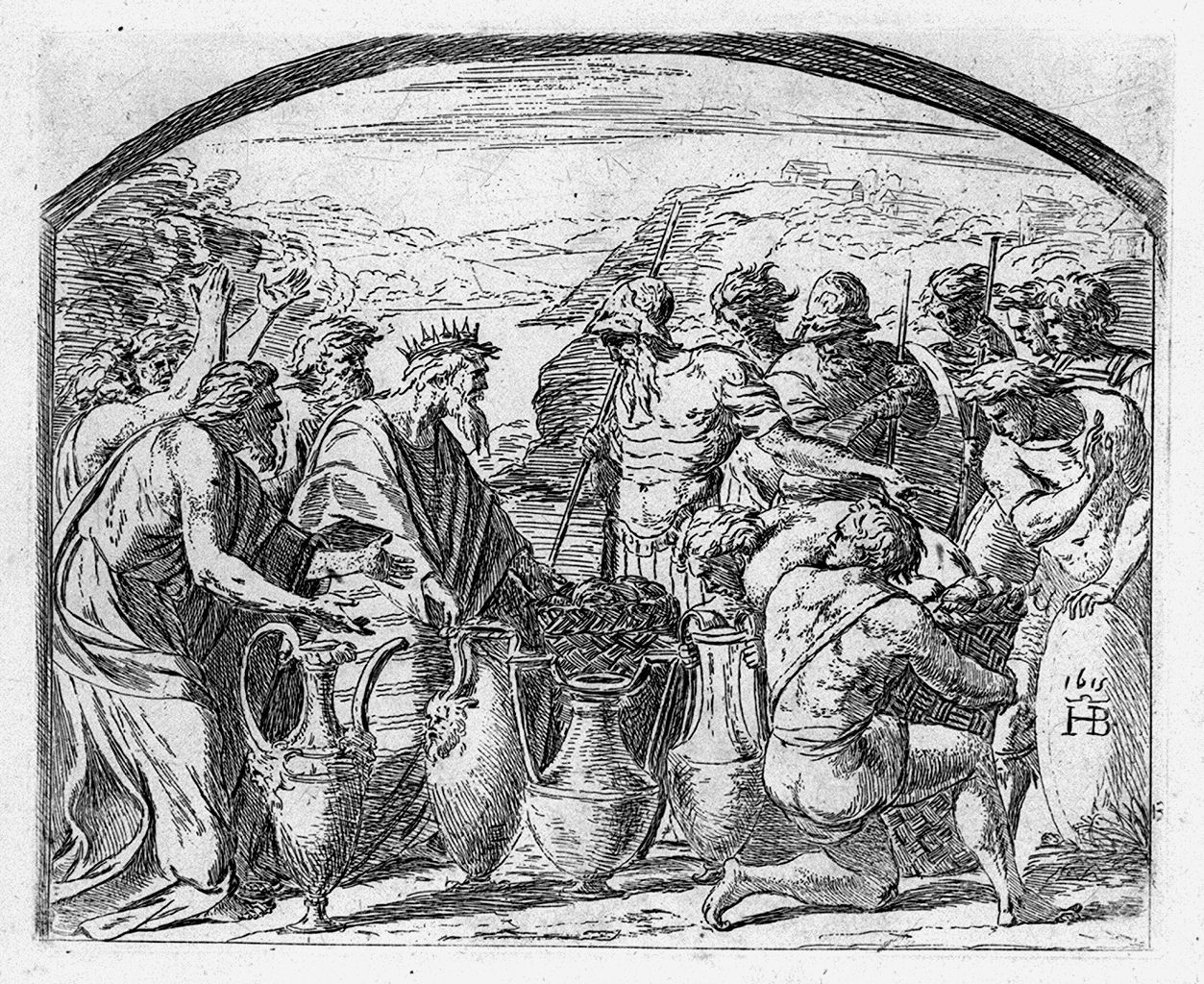 incontro di Abramo e Melchisedek (stampa, elemento d'insieme) di Borgianni Orazio, Sanzio Raffaello (sec. XVII)