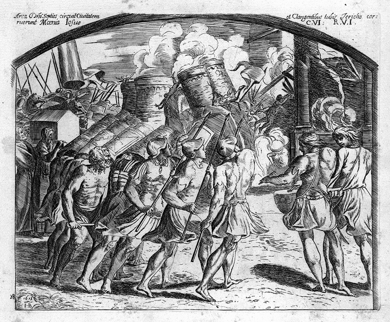 caduta delle mura di Gerico (stampa, elemento d'insieme) di Borgianni Orazio, Sanzio Raffaello (sec. XVII)
