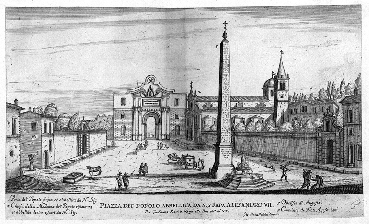 veduta di piazza del Popolo a Roma (stampa smarginata, elemento d'insieme) di Falda Giovan Battista (sec. XVII)