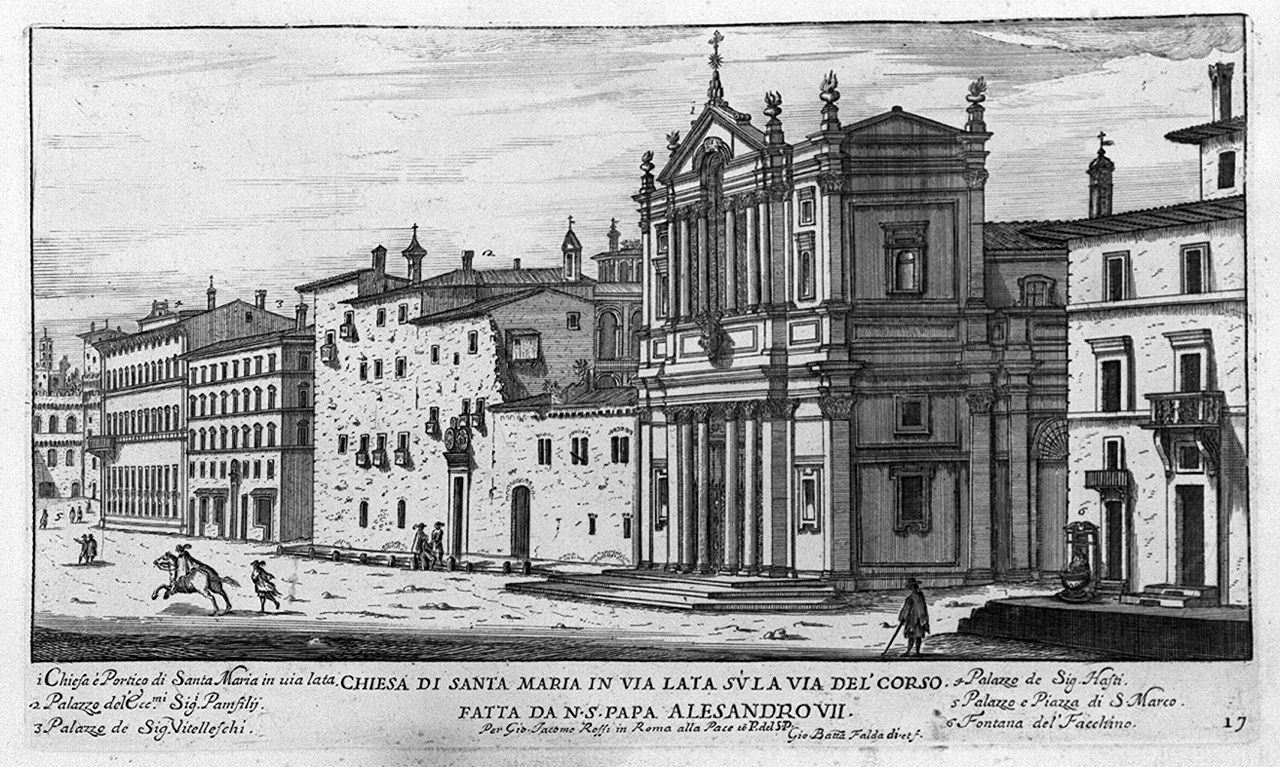 veduta della chiesa di Santa Maria in via Lata a Roma (stampa smarginata, elemento d'insieme) di Falda Giovan Battista (sec. XVII)