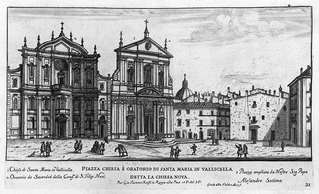 veduta della chiesa di Santa Maria in Vallicella e dell'oratorio dei Filippini a Roma (stampa smarginata, elemento d'insieme) di Falda Giovan Battista (sec. XVII)