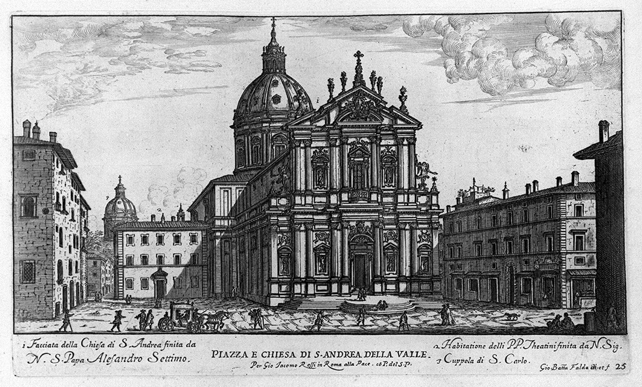 veduta della chiesa di Sant'Andrea della Valle a Roma (stampa smarginata, elemento d'insieme) di Falda Giovan Battista (sec. XVII)