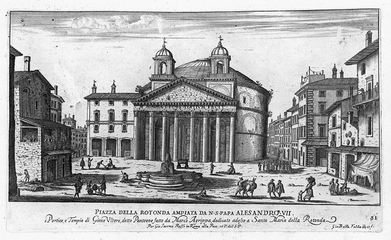 veduta di piazza del Pantheon a Roma (stampa smarginata, elemento d'insieme) di Falda Giovan Battista (sec. XVII)
