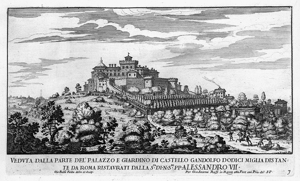 veduta del palazzo di Castel Gandolfo (stampa smarginata, elemento d'insieme) di Falda Giovan Battista (sec. XVII)