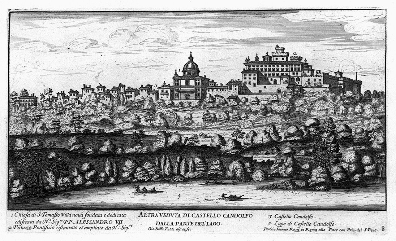 veduta di Castel Gandolfo (stampa smarginata, elemento d'insieme) di Falda Giovan Battista (sec. XVII)