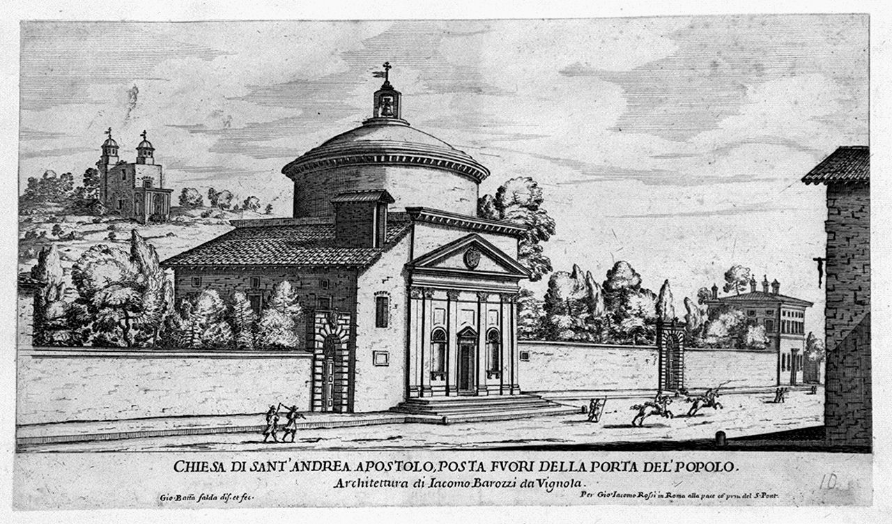 veduta dell'oratorio di Sant'Andrea a Roma (stampa smarginata, elemento d'insieme) di Falda Giovan Battista (sec. XVII)