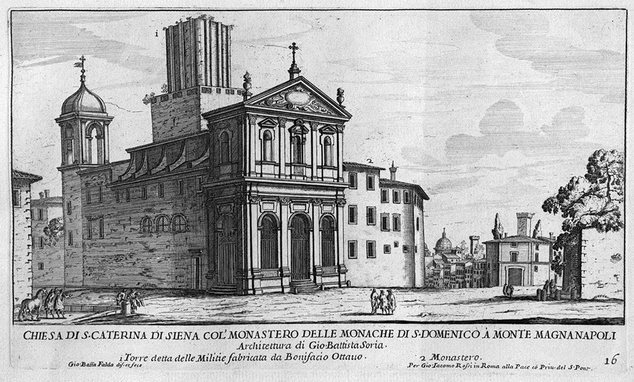 veduta della chiesa di Santa Caterina da Siena e del monastero di San Domenico a Roma (stampa smarginata, elemento d'insieme) di Falda Giovan Battista (sec. XVII)