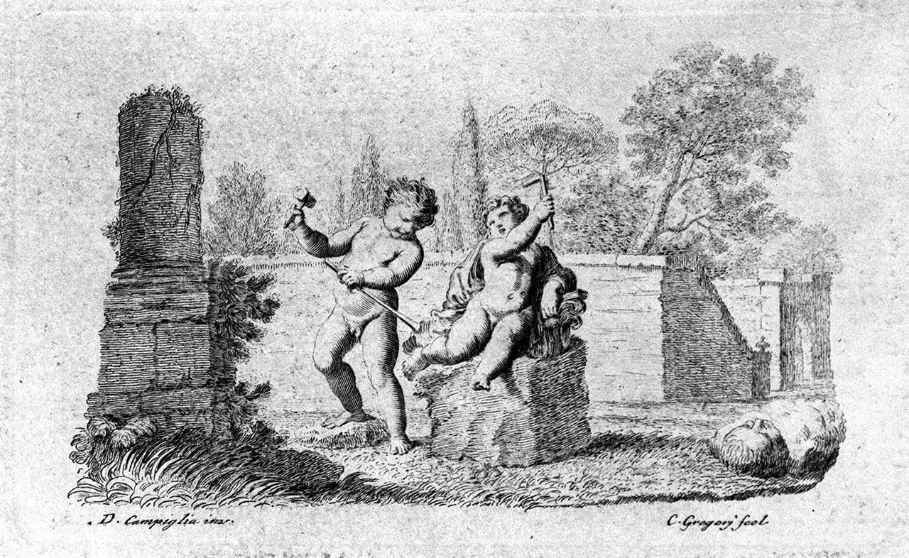 allegoria della scultura (stampa, elemento d'insieme) di Gregori Carlo, Campiglia Giovanni Domenico (sec. XVIII)