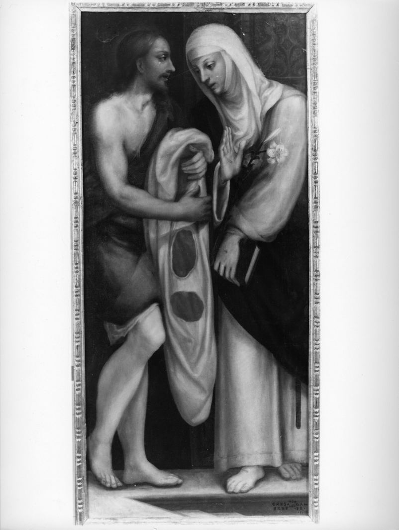 Santa Caterina da Siena che dona l'abito a Gesù (dipinto, elemento d'insieme) di Gambarelli Crescenzio (inizio sec. XVII)