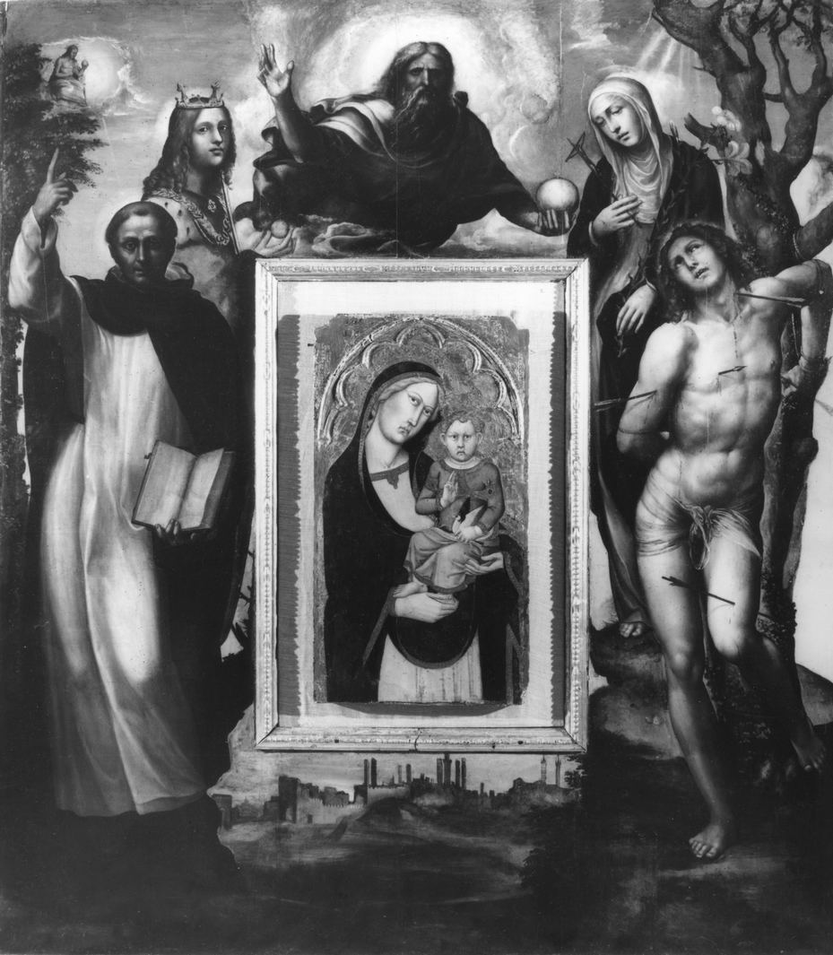 Trinità con Santi (dipinto, elemento d'insieme) di Bazzi Giovanni Antonio detto Sodoma (sec. XVI)