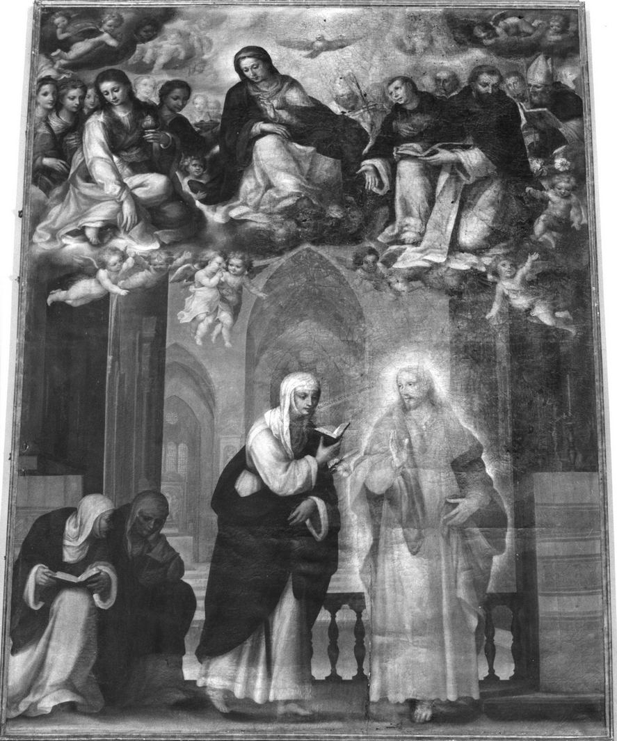 Santa Caterina da Siena recita l'Uffizio in compagnia di Gesù (dipinto) di Gambarelli Crescenzio (sec. XVII)