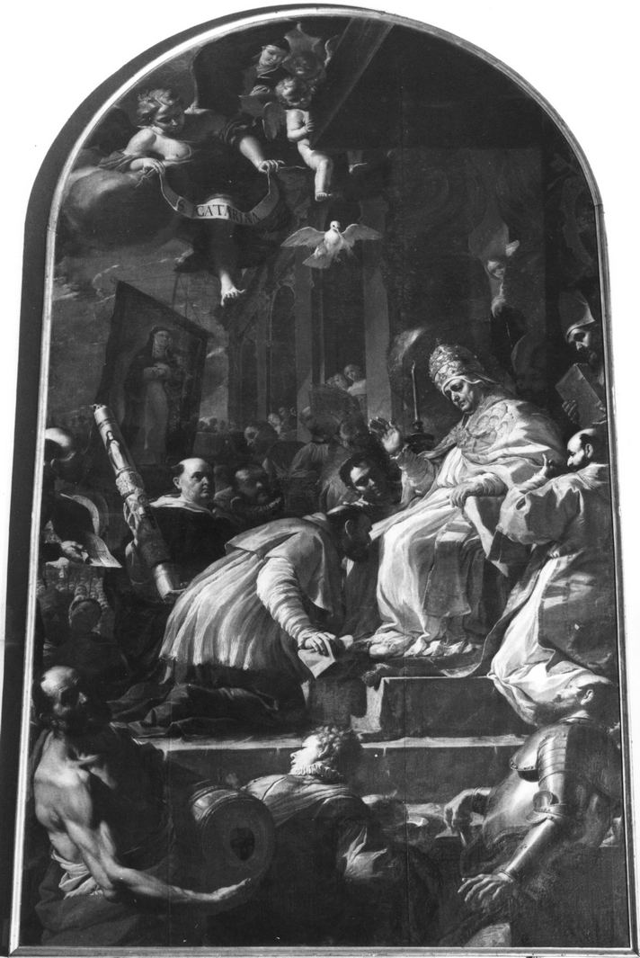 papa Pio II canonizza Santa Caterina da Siena (dipinto) di Preti Mattia (terzo quarto sec. XVII)