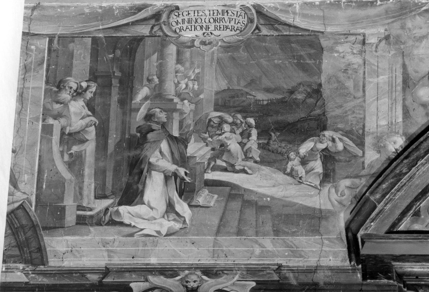 San Giacinto in preghiera placa una tempesta (dipinto, ciclo) di Salimbeni Ventura detto Bevilacqua (sec. XVII)