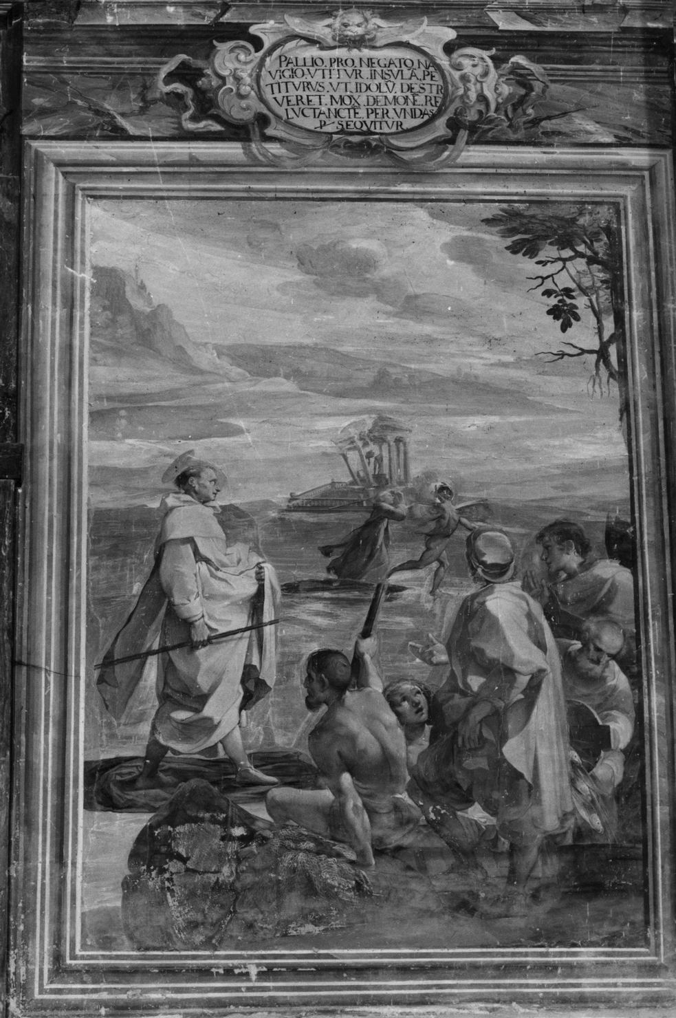 San Giacinto attraversa sopra la sua cappa la Vistola in piena (dipinto, ciclo) di Salimbeni Ventura detto Bevilacqua (sec. XVII)