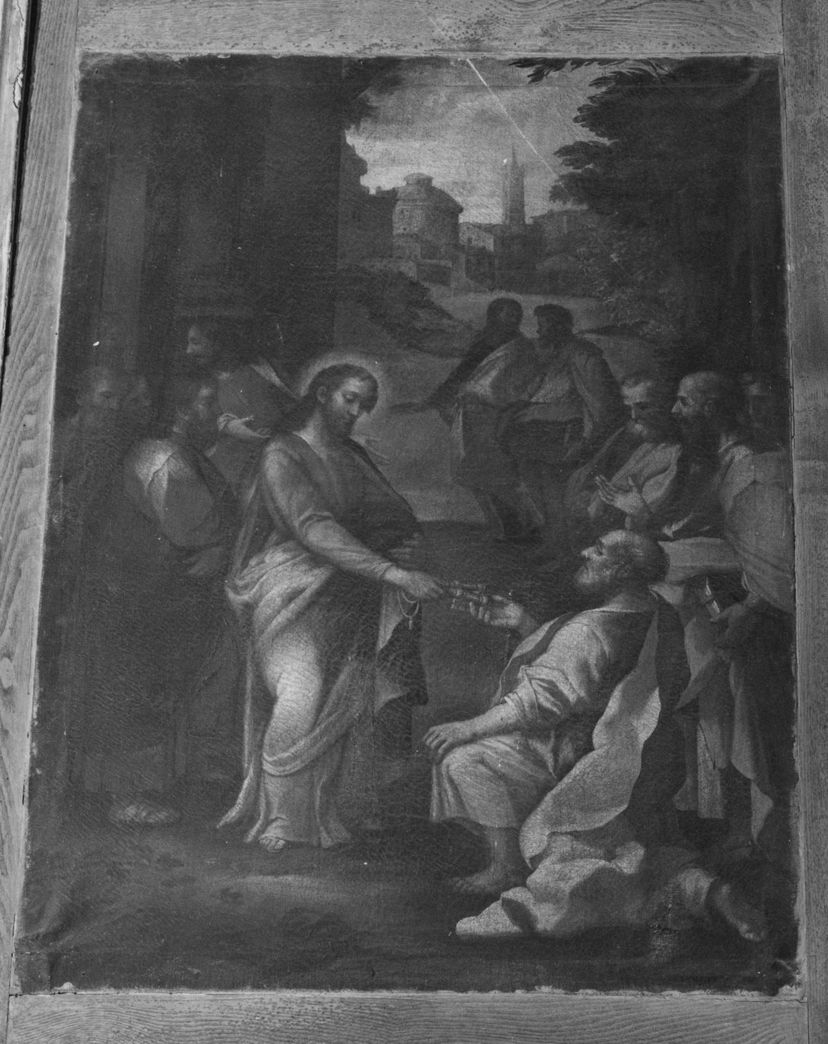 Cristo consegna le chiavi a San Pietro (dipinto) - ambito senese (sec. XVII)