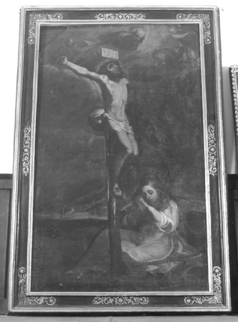 Cristo crocifisso con Santa Maria Maddalena (dipinto) di Salimbeni Ventura detto Bevilacqua (secc. XVI/ XVII)