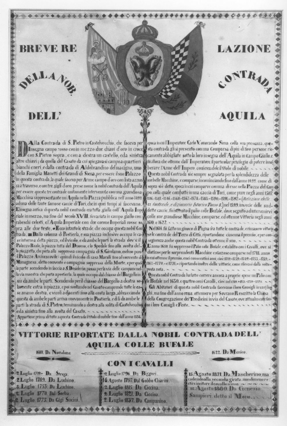 breve relazione della Nobile Contrada dell'Aquila, stemma della Nobile contrada dell'Aquila (dipinto) - ambito senese (sec. XIX)