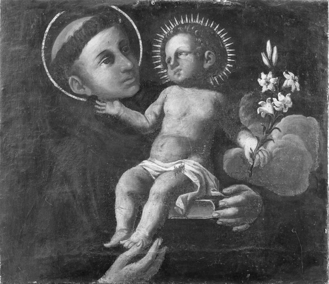 Sant'Antonio da Padova con il bambino (dipinto, elemento d'insieme) - ambito senese (secc. XVII/ XVIII)