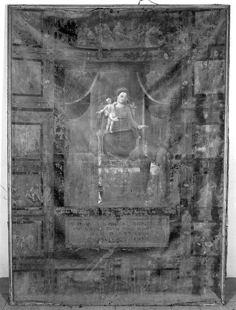 Madonna del Rosario con San Domenico e Santa Caterina, santi e misteri del rosario (dipinto) - ambito toscano (sec. XVI)