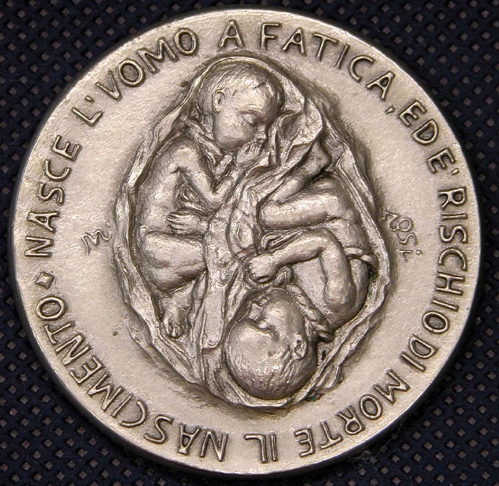 Diritto: Placenta con una coppia di gemelli, iscrizione in giro; Rovescio: Croce pisana nel mezzo, sopra e sotto iscrizioni (medaglia) di Rosi M, Salvadori (sec. XX)