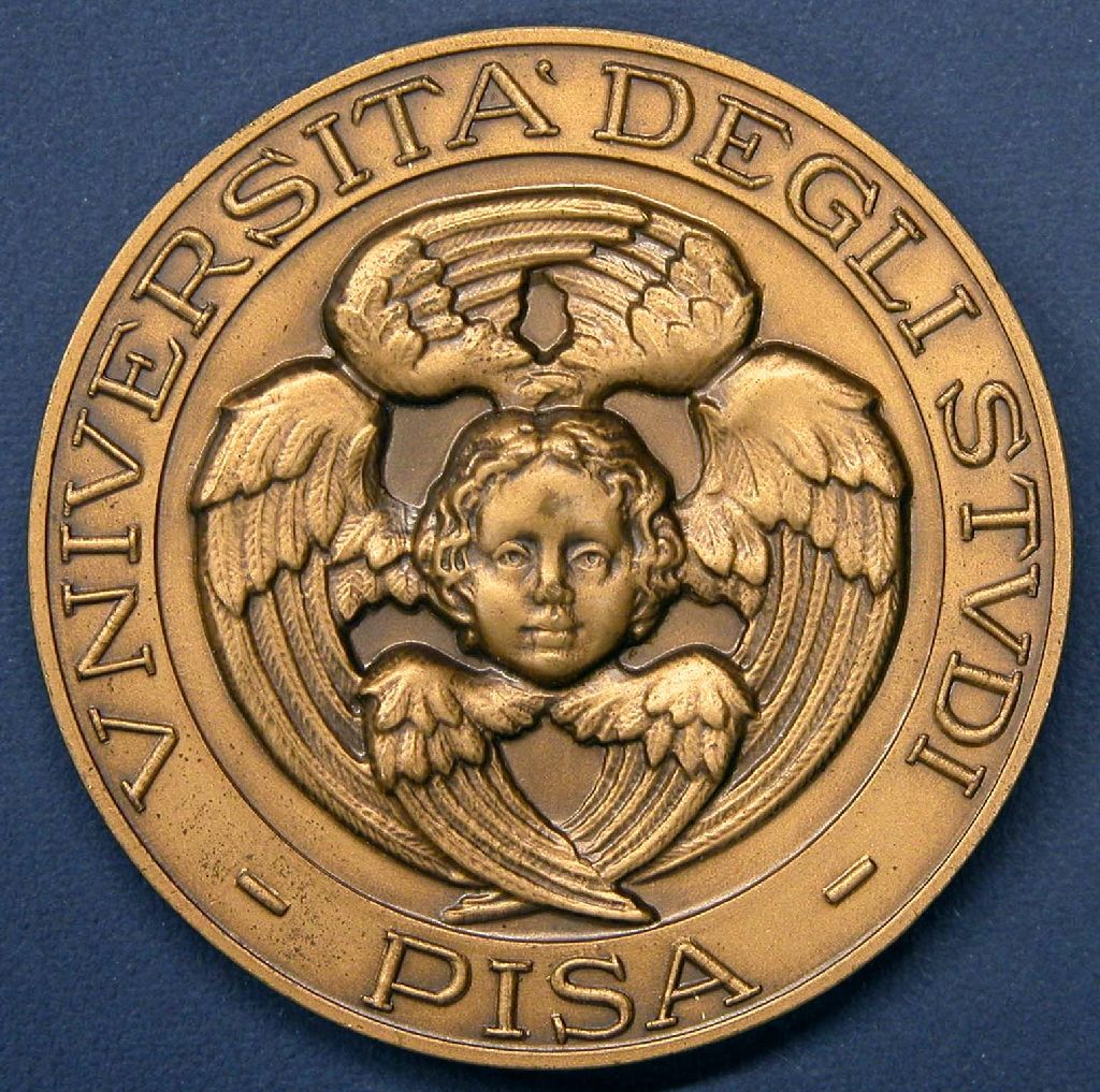 Diritto: Cherubino dell'Università di Pisa, iscrizione sul bordo; Rovescio: Iscrizione (medaglia, opera isolata) - ambito italiano (sec. XX)
