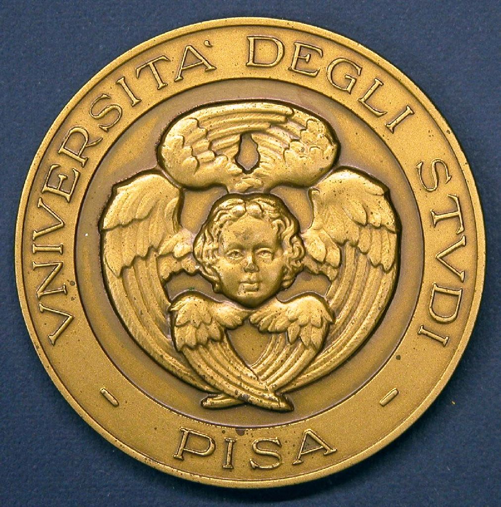 Diritto: Cherubino dell'Università di Pisa, iscrizione sul bordo; Rovescio: Iscrizione (medaglia) - ambito italiano (sec. XX)