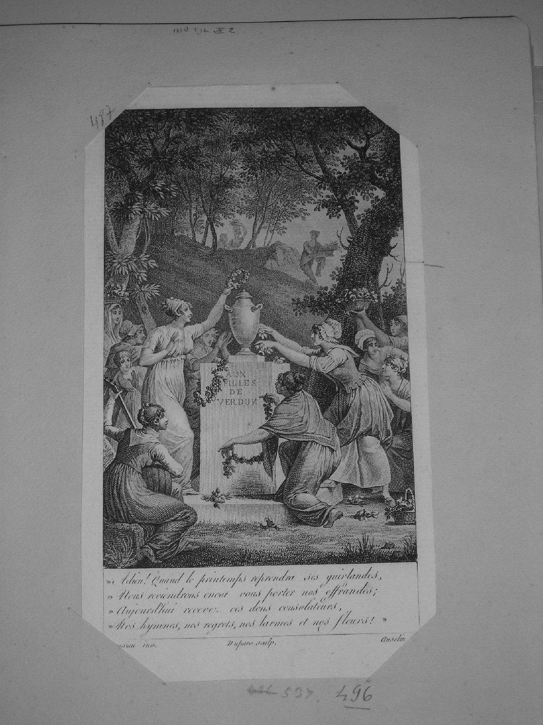 omaggio alle Donne di Verdun (stampa) di Anselin Jean Louis, Monsiau Nicolas André, Duparc Marie Alexandre (fine/inizio secc. XVIII/ XIX)