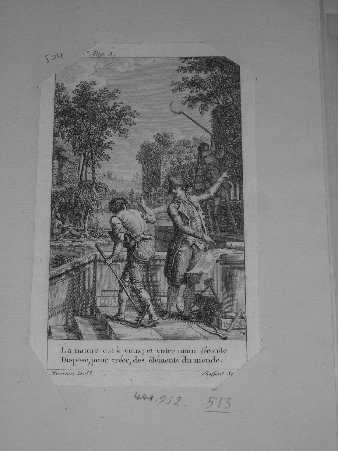 paesaggio con personaggi (stampa) di Monciau, Choffard Pierre Philippe (sec. XVIII)