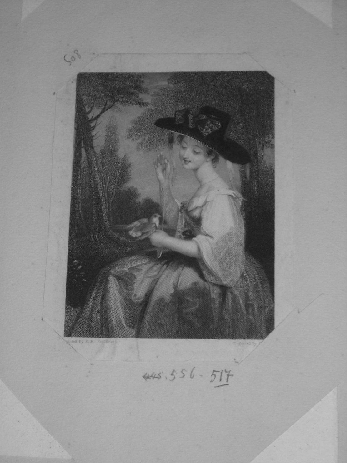 ritratto di fanciulla con uccellino (stampa) di Heath Charles, Faulkner B. R (sec. XIX)
