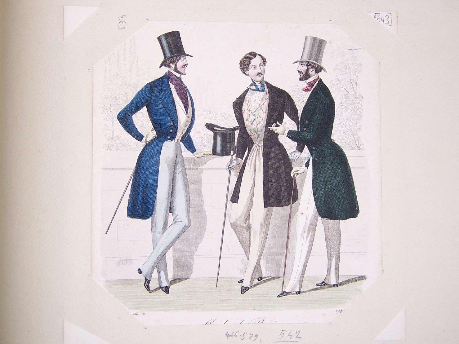tre modelli di abiti maschili (stampa) - ambito europeo (sec. XIX)