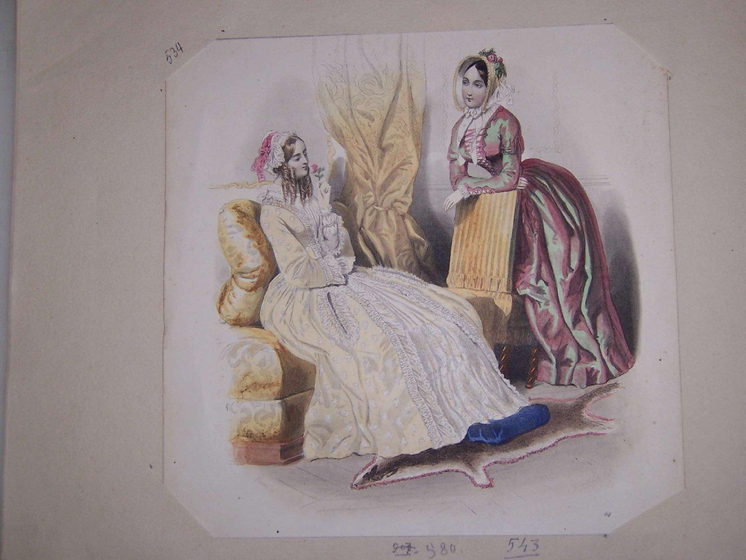 due signore in abiti eleganti (stampa) di Varin Adolphe, Guerard (sec. XIX)