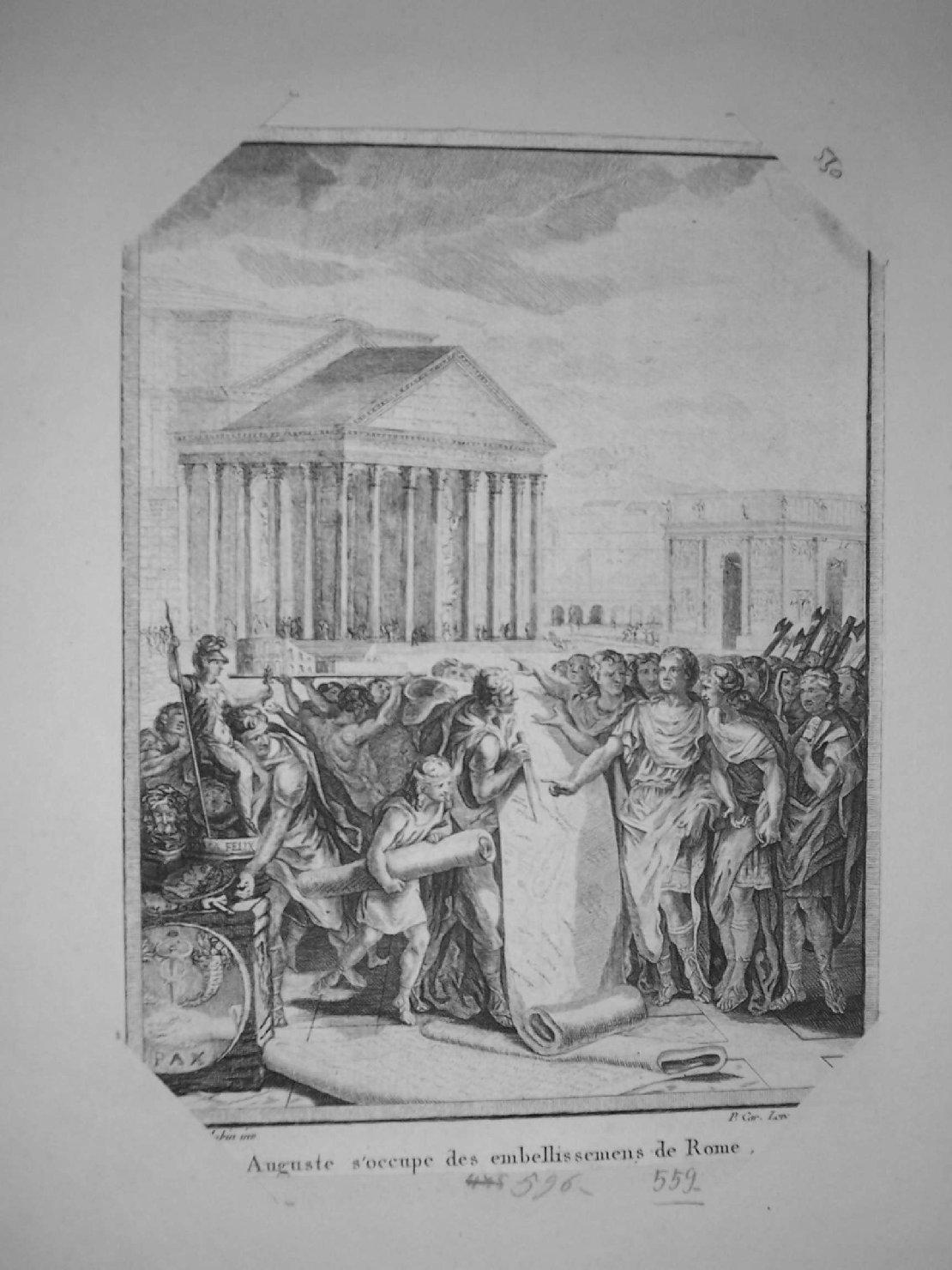 Augusto abbellisce Roma (stampa) di G. de St. Aubin, Levesque Pierre Charles (sec. XVIII)